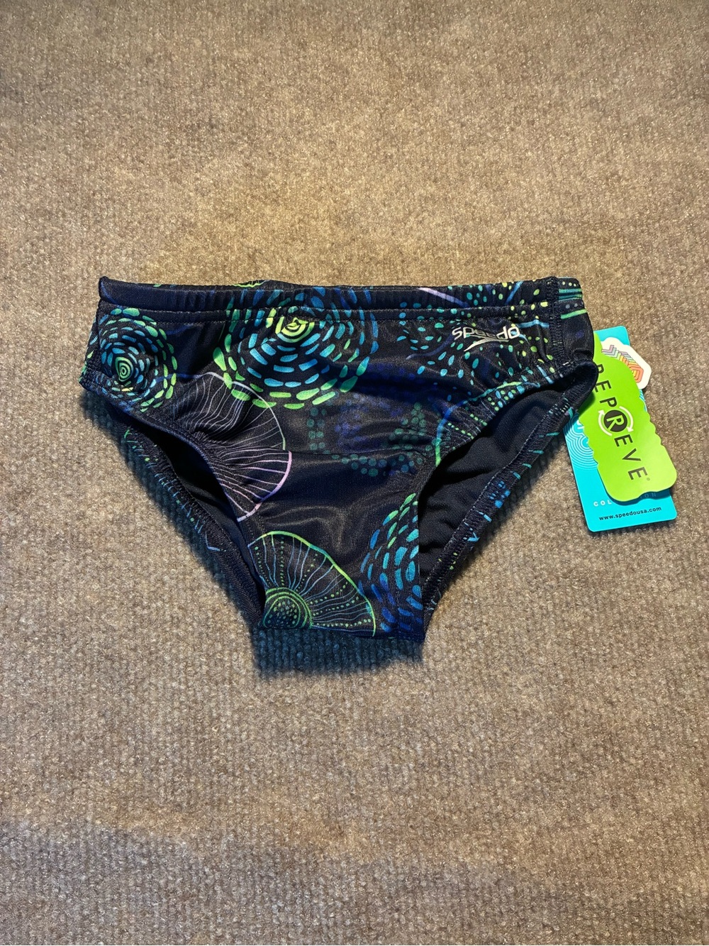 Speedo Navy Swim Bottoms with Blue, Green & Purple Print
